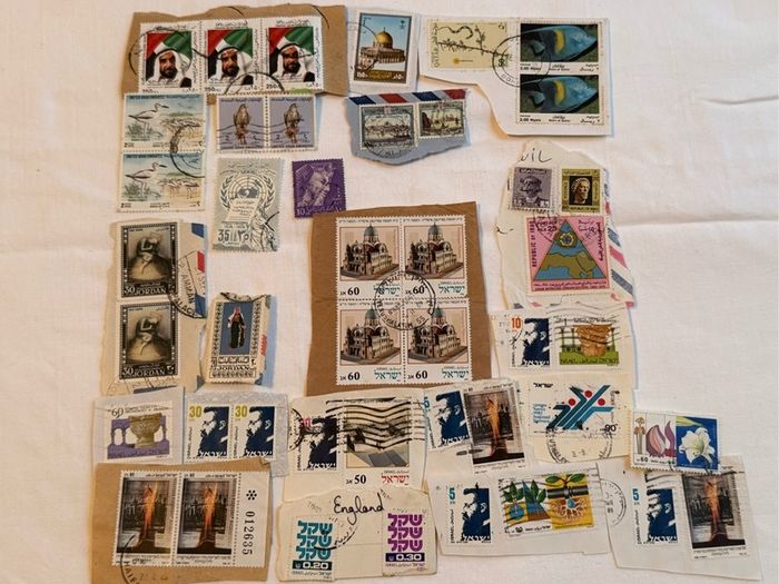 Stamp collection from Qatar, Saudi Arabia, Israel, Jordan, Iraq, Oman and United Arab Emirates