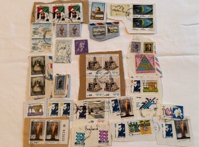 Stamp collection from Qatar, Saudi Arabia, Israel, Jordan, Iraq, Oman and United Arab Emirates