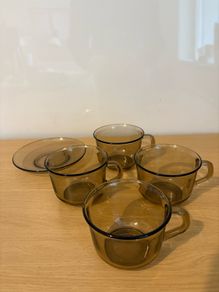 Retro Vintage ARCOROC France Fume Smoked Glass Cup and Saucer SPARES 1970s