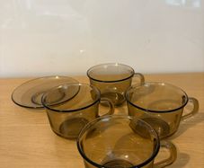 Retro Vintage ARCOROC France Fume Smoked Glass Cup and Saucer SPARES 1970s