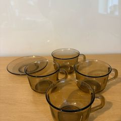 Retro Vintage ARCOROC France Fume Smoked Glass Cup and Saucer SPARES 1970s