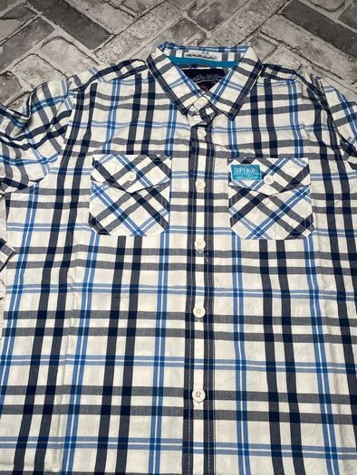 Superdry The Washbasket Shirt Mens Blue & White Check Long Sleeve Shirt Size Large