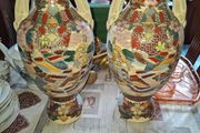A Large Beautiful Old Pair of Satsuma Pottery Vases around 1900s, Japanese earthenware