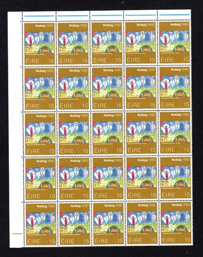 1980 Ireland Christmas Commemorative Stamps  corner block of 25 Mint Never Hinged (MNH)