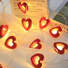 Warm White Wooden Heart String Lights, 1.5m 10 LED Battery Powered Fairy Lights for Valentine's Day Wedding Mother's Day Anniversary Decor, Indoor Decorative String Lights (Red)