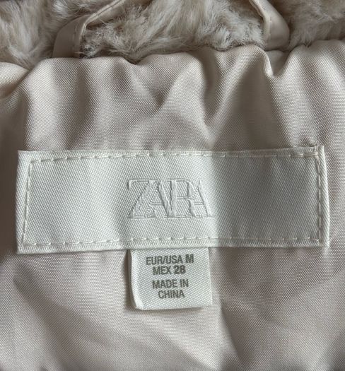 Zara semi long cream belted puffer jacket