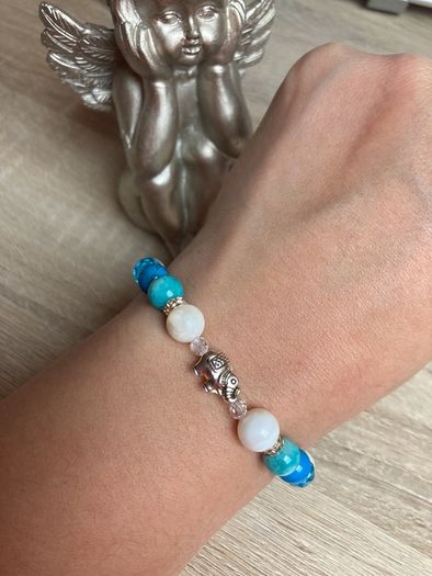 Handmade Mother Of Pearl Turquoise Elephant Bracelet