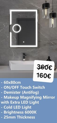 LED Bathroom Mirrors Speakers Demister Antifog Weather Station Clock Dual LED Sensor Touch