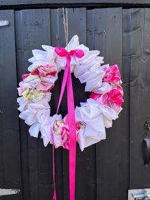 On trend fabric wreath for all the pink lovers hand made