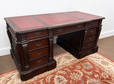 Large Solid Wood Executive Partners Desk Genuine Leather Top Handcrafted