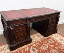 Large Fine Made Solid Wood Executive Partners Desk Genuine Leather Top Handcrafted