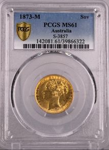Rarity 2 (R2) 1873 (M) Gold Sovereign PCGS