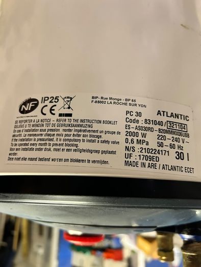Atlantic water heater 30l