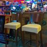 Solid wooden leather topped high stools Image 7