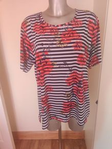 Maria Reich design striped floral top size UK18 EU46 Perfect condition Postage included
