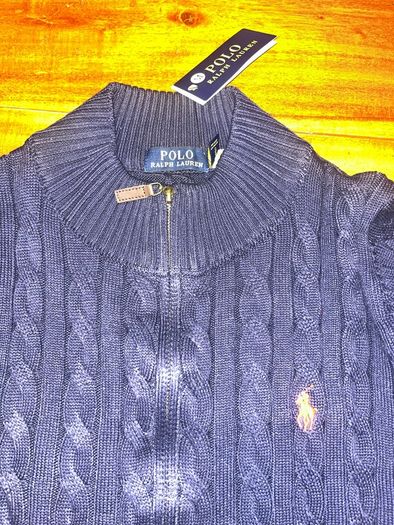 Polo Ralph Lauren Cable Knit Zip Cardigan Navy Blue