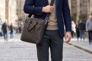 Jack Spade Dark Brown Saffiano Leather Messenger Laptop Briefcase