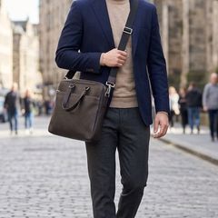 Jack Spade Dark Brown Saffiano Leather Messenger Laptop Briefcase