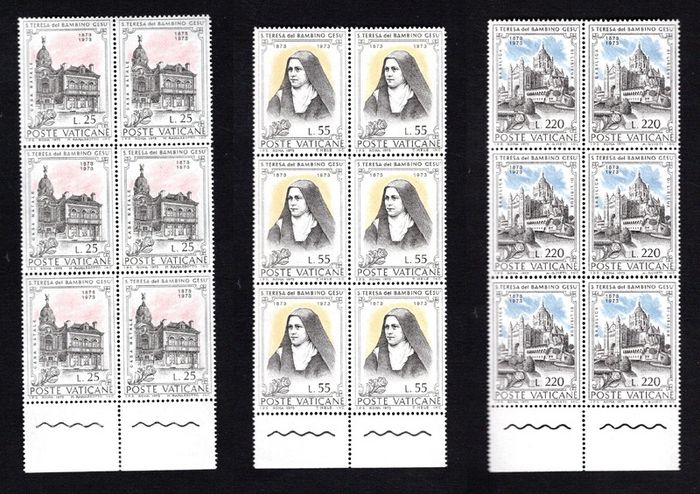 1973 Vatican City The 100th Anniversary of the Birth of Sct. Theresia of Jesus Commemorative Stamps Marginal Block of 6 Mint Never Hinged (MNH)