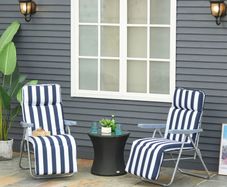 2Pc Folding Sun Loungers Set-Blue/White