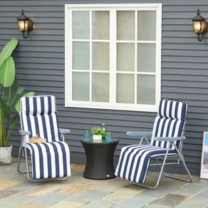 2Pc Folding Sun Loungers Set-Blue/White