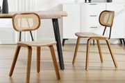 Dining Room Chairs, Set of 2, PU Leather Kitchen Chairs with Rattan Backrest, Accent Chairs Made of Wood for Dining Room, Living Room, Kitchen (Beige)