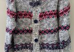 Grey red & navy chunky knit cardigan 2-3years