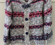 Grey red & navy chunky knit cardigan 2-3years
