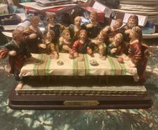Lords supper figure on wooden base free postage