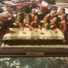 Lords supper figure on wooden base free postage