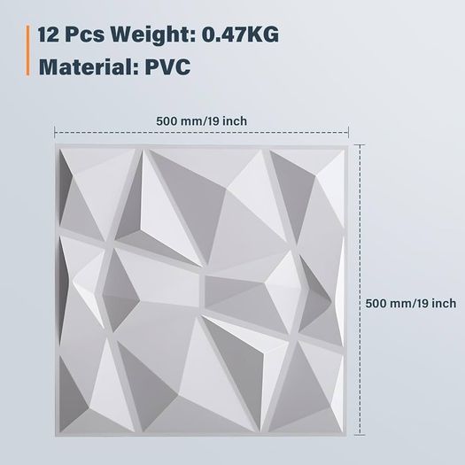NEW SALE |  3D Wall Panels 19.7x19.7 Inch Wall Panels 12 Pack Wall Panelling Decorative Diamond Wall Tiles White for Living Room, Bedroom, Bathroom, Interior Home Wall Decor(50cmx50cm)