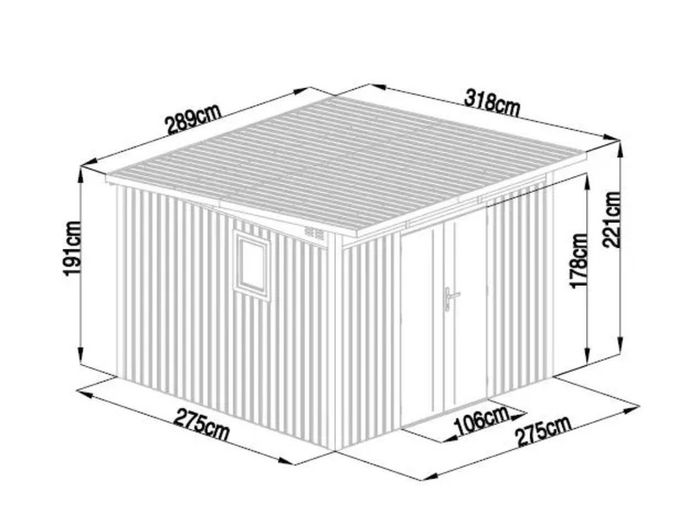 Metal Shed Heavy Duty With Slanted-(9.5ft x 10.3ft/2.9 x 3.1m )