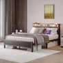 King Size Bed Frame with Storage,LED Lights,5ft Metal Bed Frame Kingsize Bed Frame with Charging Station,Mattress Foundation,Strong Steel Slats Support,Noise Free,Black Image 5