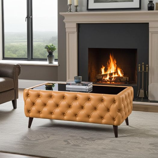 Velvet coffee table with glass