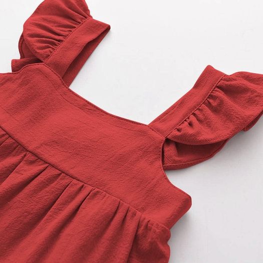 Brand New AGQT Kids Toddler Baby Girls Summer Dress Casual Ruffle Sleeve Leisure Dress Princess Beach Party Dress Red Size 5-6 Years