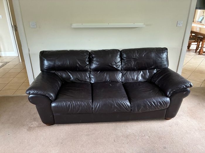 Sofa- 3 seater, 2 seater & 1 seater brown leather sofas