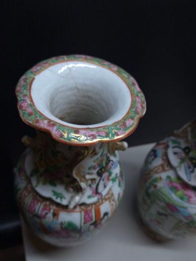 Pair of Vintage Chinese Hand Painted Porcelain Vases 23cm