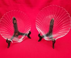 Vintage Arcoroc France Coquillage Clam Shell Clear 20cm Glass Dessert or Salad Plates