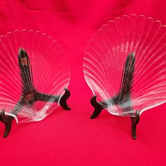 Vintage Arcoroc France Coquillage Clam Shell Clear 20cm Glass Dessert or Salad Plates