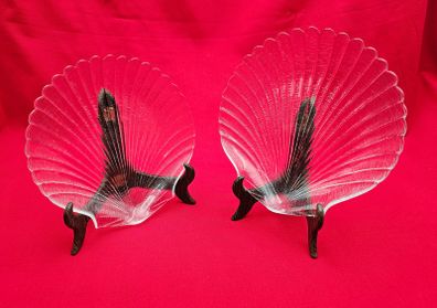 Vintage Arcoroc France Coquillage Clam Shell Clear 20cm Glass Dessert or Salad Plates