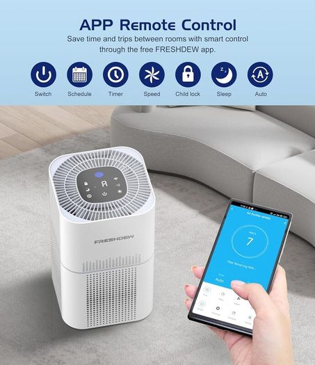 Smart Wi-Fi Air Purifier for Bedroom, CADR 300 m3/h H13 True HEPA Filter with Air Quality Sensor, Pet Air Purifiers for Home up to 100m2, Air Cleaner for Pets, Smoke, Dust, Works with Alexa