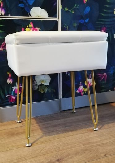 Faux leather vanity stool with hidden storage