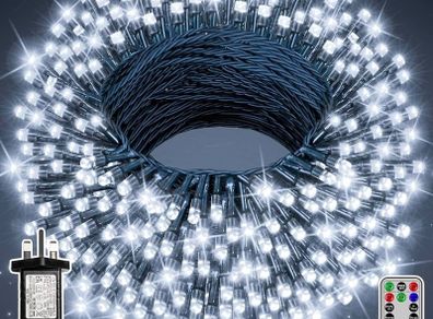 Christmas Tree Lights Outdoor, 20m 200 LED Fairy Lights Mains Powered, Cool White Waterproof String Light with Plug/Remote/Modes/Timer, Bright Lighting Outside Indoor Garden Xmas Decorations