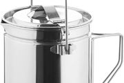 Camping Pot Stainless Steel Camping Hanging Cup with Steamer Basket | 1.2L Campfire Coffee Mug with Foldable Handle for Outdoor Cooking