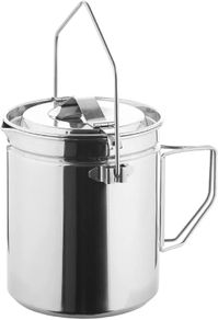 Camping Pot Stainless Steel Camping Hanging Cup with Steamer Basket | 1.2L Campfire Coffee Mug with Foldable Handle for Outdoor Cooking