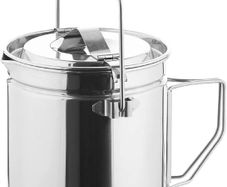 Camping Pot Stainless Steel Camping Hanging Cup with Steamer Basket | 1.2L Campfire Coffee Mug with Foldable Handle for Outdoor Cooking