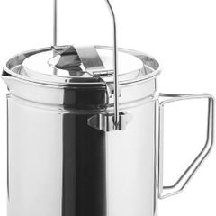 Camping Pot Stainless Steel Camping Hanging Cup with Steamer Basket | 1.2L Campfire Coffee Mug with Foldable Handle for Outdoor Cooking