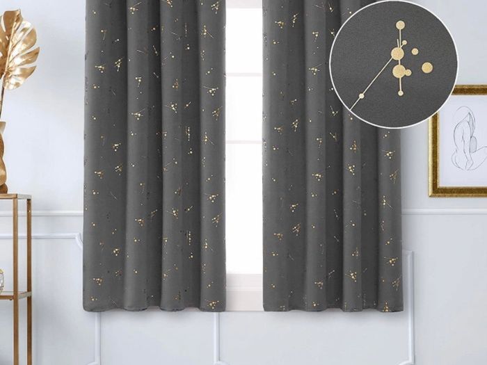 Eyelet Curtains, Blackout Curtains, Gold Constellation Printed Curtains Thermal Insulated Curtains for Bedroom (MULTIPLE COLOURS/SIZES)