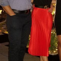 WHISTLES red satin pleated midi skirt - Sz 16 UK - Rrp 129 sterling
