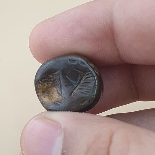 Antique Hematite Intaglio Carved Amulet Bead